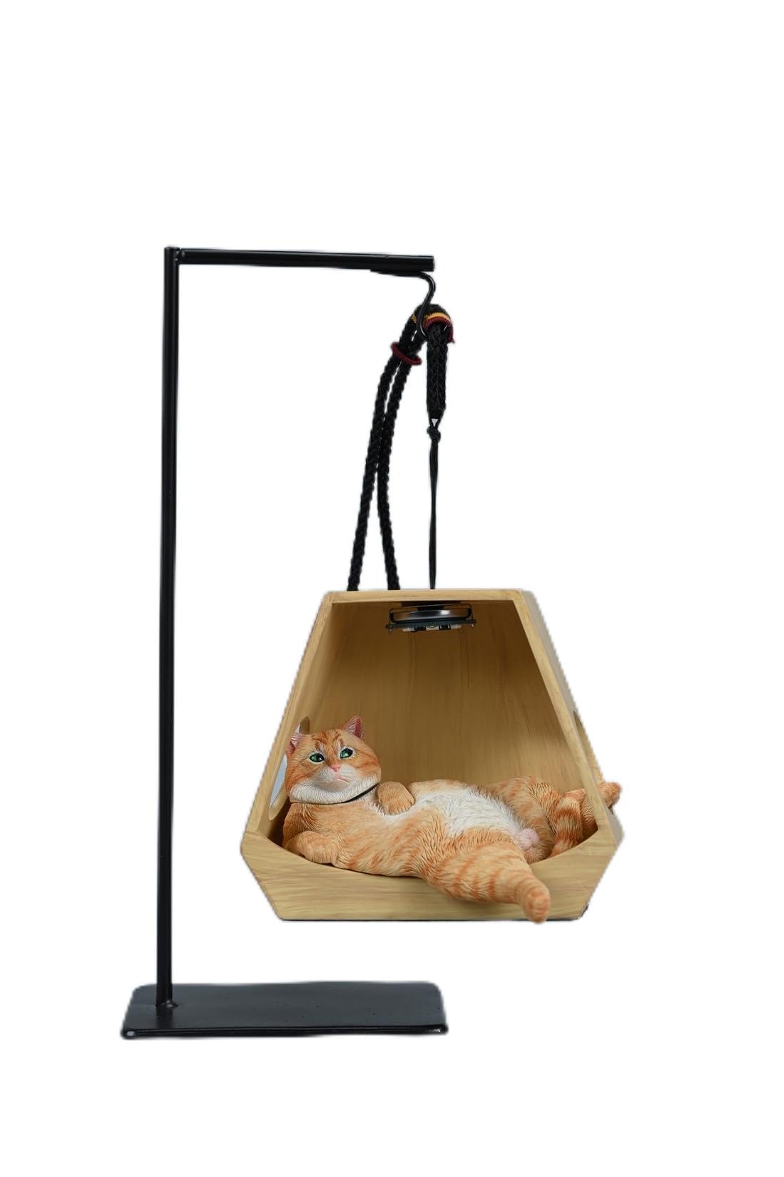 JXK 1/6 サイズ 吊かご 猫 ブチ猫 茶トラ 可愛い ネコ 動物 フィギュア 樹脂 プラモデル 車飾り キーホルダー 鍵装飾 車用デコレーション おもちゃ 模型 9.5cm級 ネコ好き 置物