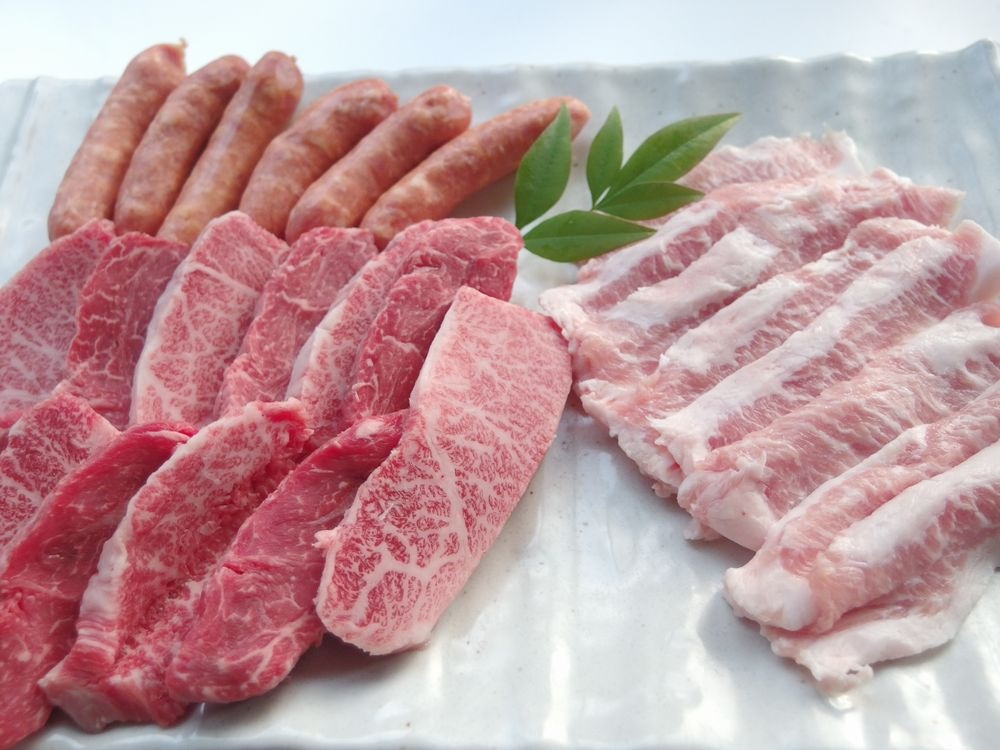 A4 A5 黒毛 和牛 未経産 メス 牛 赤身 と トロ カルビ 豚トロ BBQ セット 1Kg 牛肉