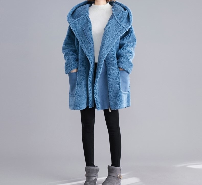 レディースコート ラム 毛皮 ショート フート付き ラムコート ハーフコート ポケット付き