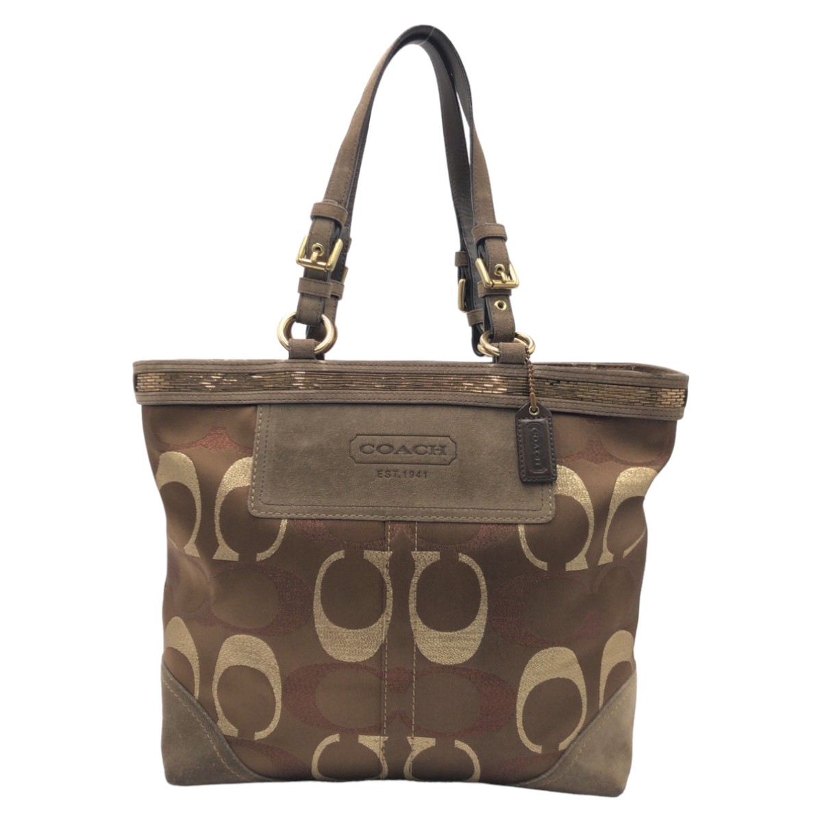 美品 シグネチャー ブラウン ゴールド金具 キャンバス 10445 トートバッグ ハンドバッグ レディース 405148