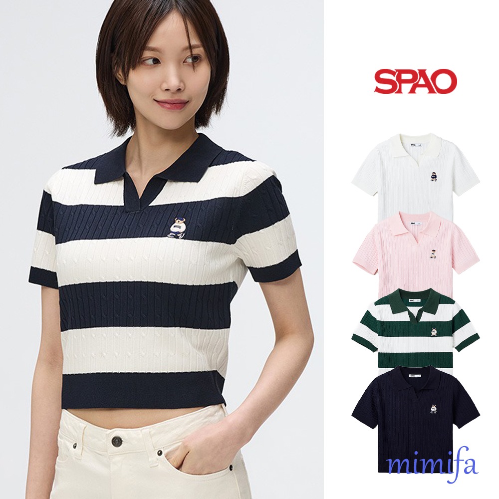 (Woody) ケーブルハーフオープン半袖ニットウェア