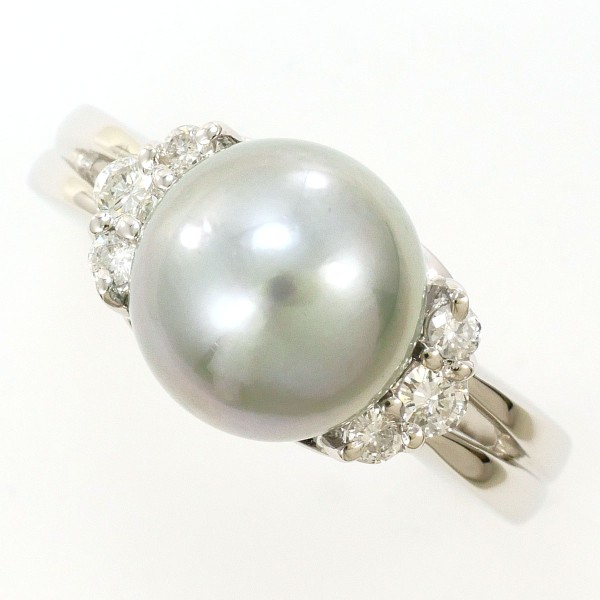PT900 プラチナ リング 12号 パール(真珠) 約9mm ダイヤ 0.19 中古