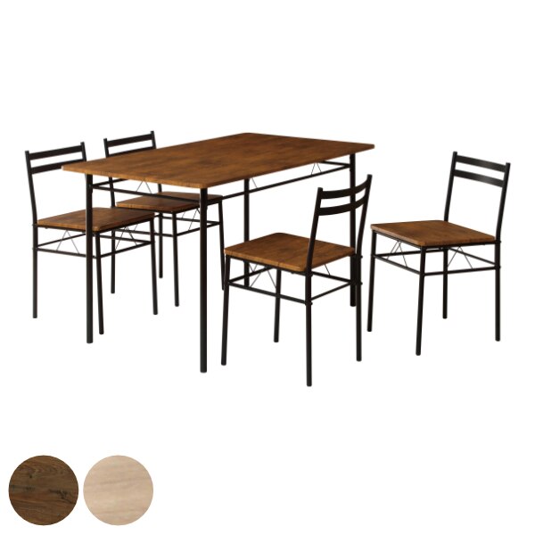 ダイニングセット 4人 5点セット ダイニング テーブル チェア 木目調 スチール