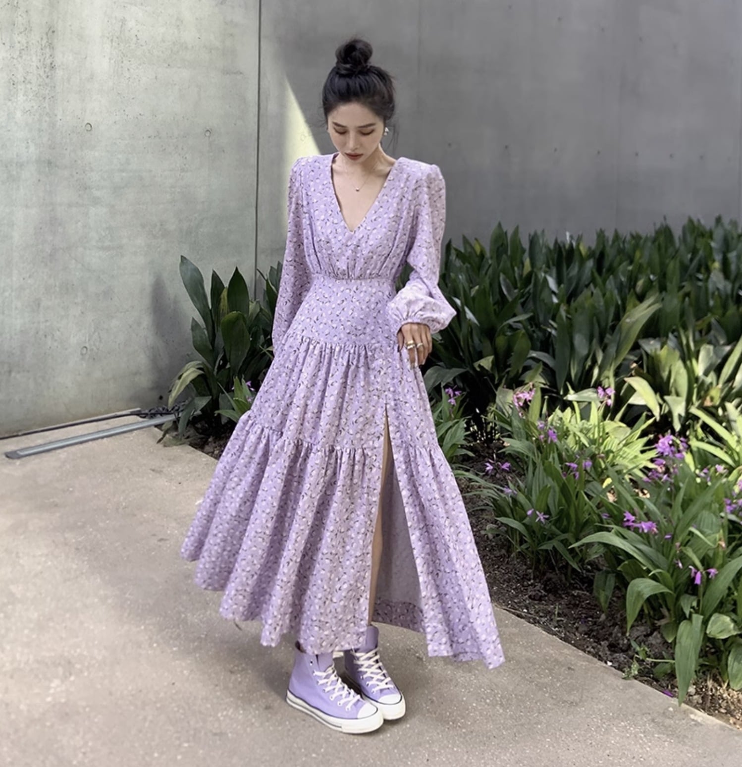 個性的 春 服 夏 服 ワンピース ワンピドレス シャツワンピース ティアード ロジスワンピ ロング 7分丈 袖あり 長袖 パフスリーブ バルーン袖 ボリューム袖 ぽわん袖 二の腕カバー V