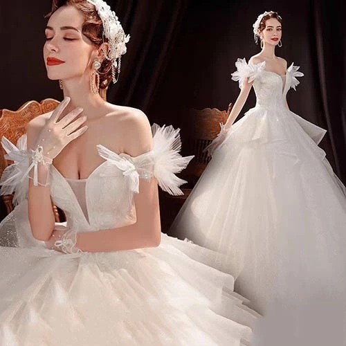 ウェディングドレス オフショルダー 花嫁ドレス プレンセンスドレス 結婚式 二次会 演奏会 披露宴 ロングドレス 発表会 コンサート 大きいサイズ 小さいサイズ フォーマル 前撮り リゾート パーティ