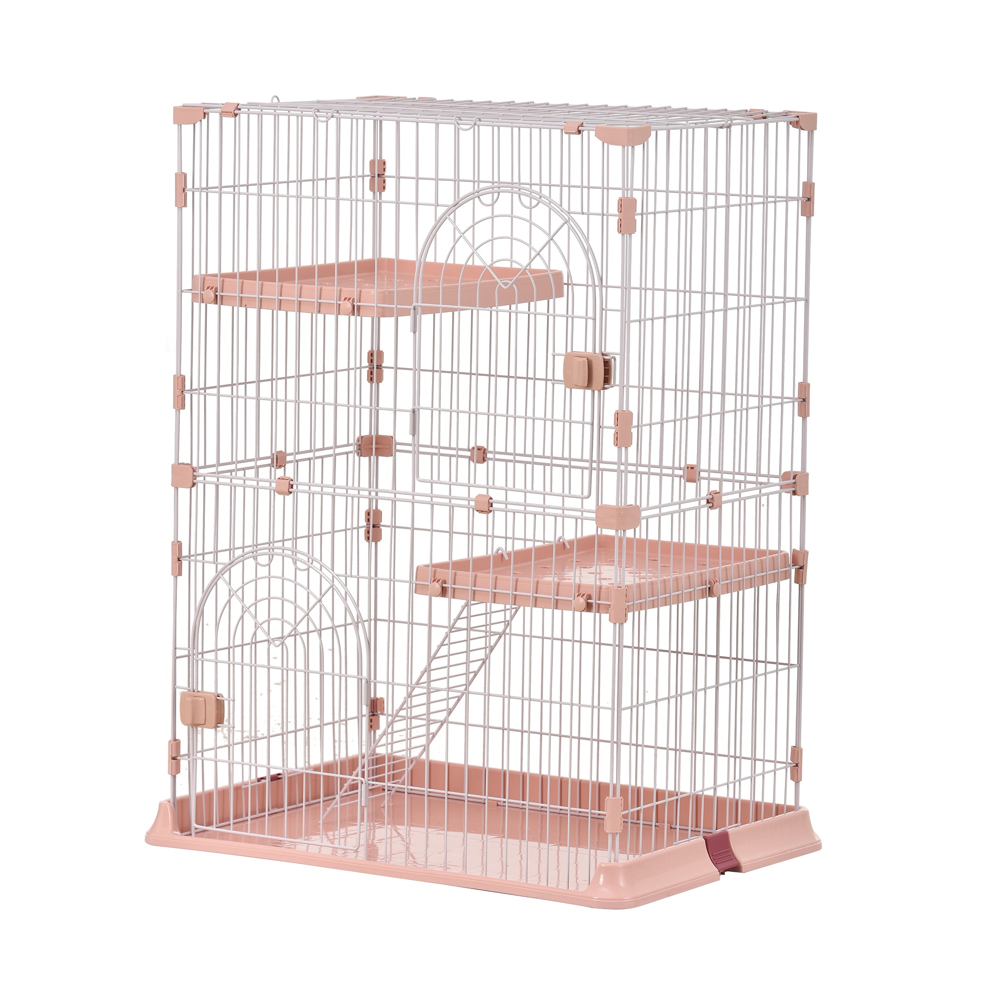【国内即発送】おしゃれ 猫 ケージ キャットケージ 2段 猫ゲージ おしゃれ キャットハウス ネコ ハウス 多段 留守番 保護 脱走防止 多頭飼いペットケージ【ピンク】【M　サイズ】