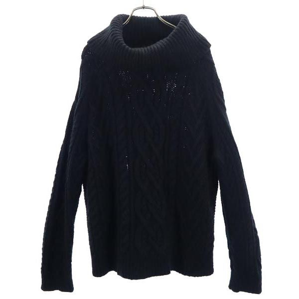 ケーブル 長袖 ケーブル オフタートル セーター XL 黒 ニット レディース