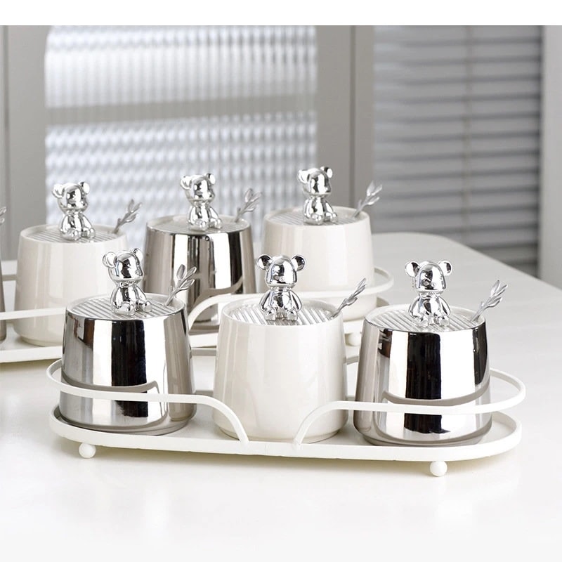 香辛料ボトルセット セラミック調味料缶 キッチン 塩 コショウ 砂糖貯蔵 装飾 北欧の家庭用容器