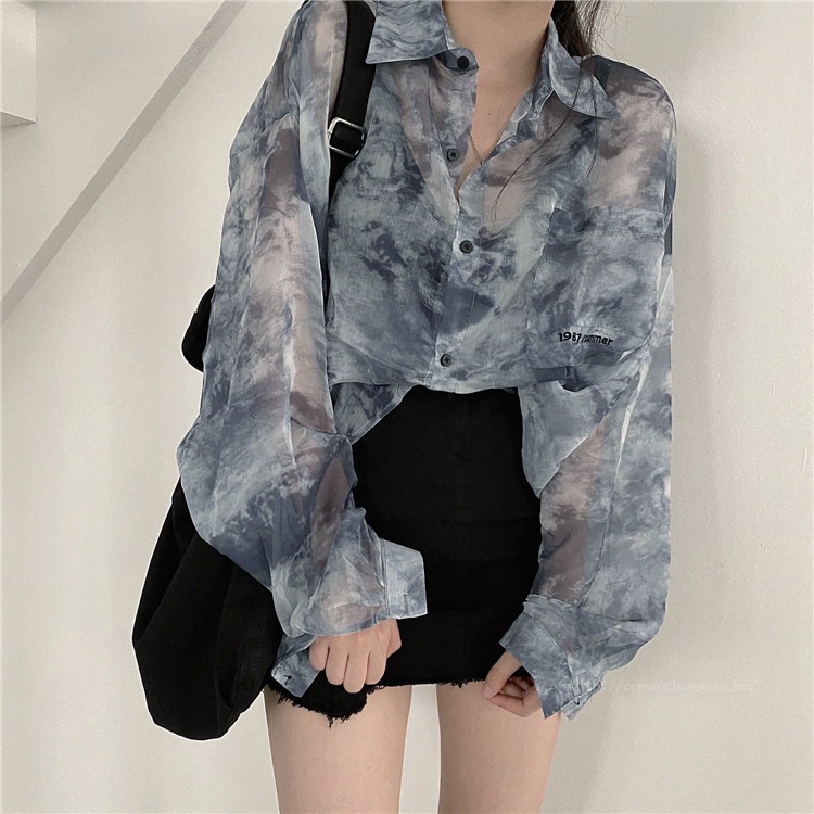 長袖 UV カット タイダイシャツ レディース デザイン ゆったり シフォン ブラウス364