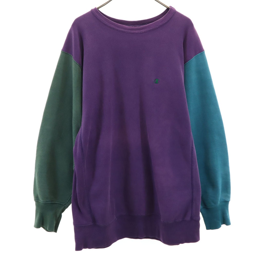 90s USA製 オールド 刺繍タグ 長袖 リバースウィーブ スウェット トレーナー XXL パープル 他 ビッグサイズ メンズ