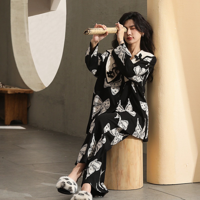 蝶と紙幣のデザインのカップルパジャマレディース秋冬純綿長袖2024年新スタイルアウターとしても着用可能カップルセット