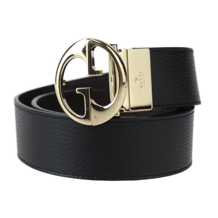 美品 GUCCI グッチ ベルト 450000 リバーシブルベルト 表記サイズ 75・30 レザー ブラック ダークブラウン ゴールド金具 GGロゴバックル 本物保証 中古 23,700円