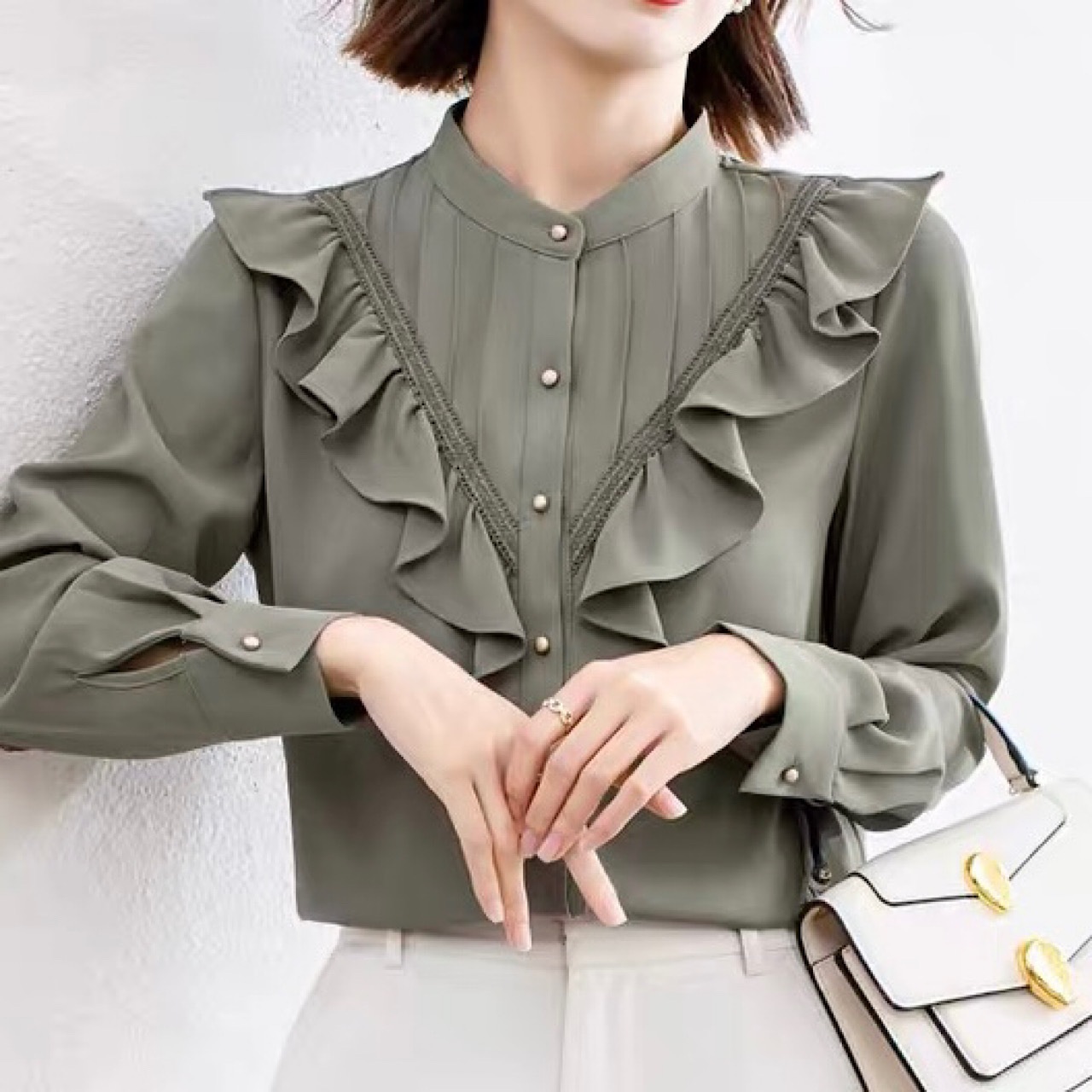 グリーンフリルブラウス【tp0183】