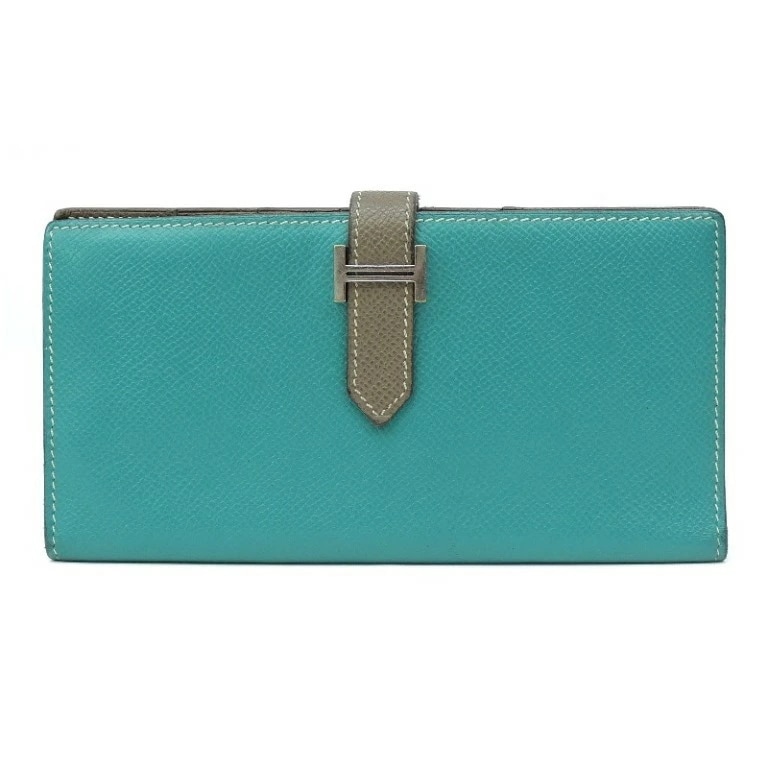 エルメス HERMES 長財布 ベアン P刻印 SV金具 エトゥープ×ブルーパオン エプソン 【中古】(68707)