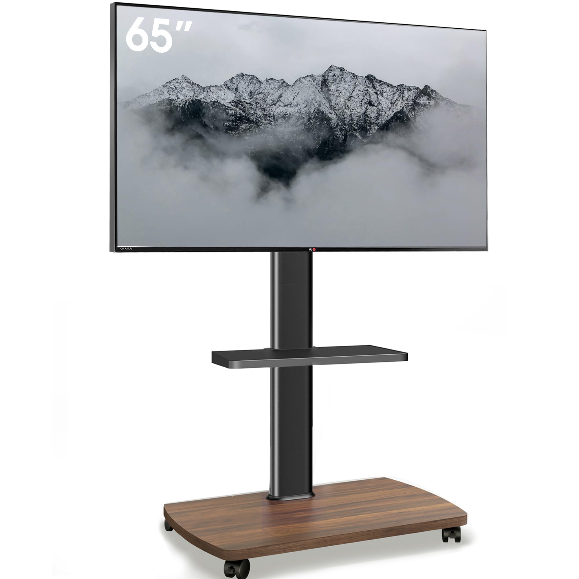テレビスタンド 壁寄せテレビスタンド 移動式 テレビ台 32-65インチ対応 中段棚板1枚付 キャスター付き 高さ調整可能 首振り可 チルト 木製ベース ウォールナット FTC24 25312