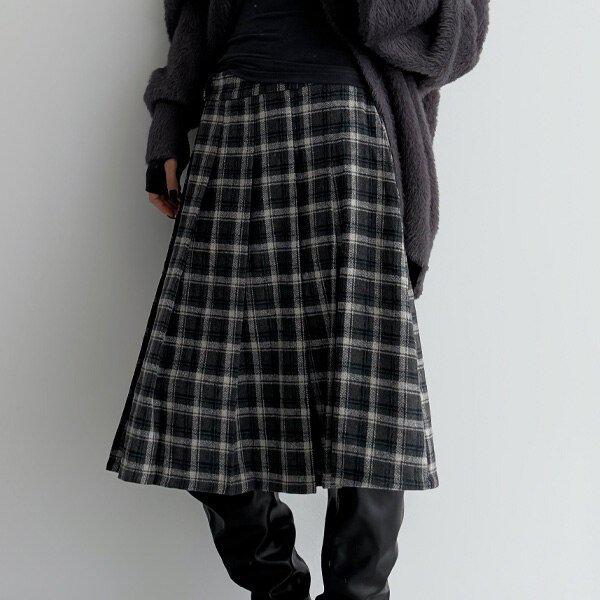 (SK)ウールチェックミディスカート 冬 女性 ミディスカート