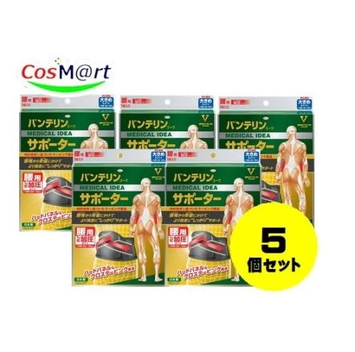 【定形外郵便にて発送】 【5個セット】 興和 バンテリンコーワサポーター 腰用 しっかり加圧タイプ 大きめ L ブラック（1枚入） 胴囲：80100cm 4972422030575-5