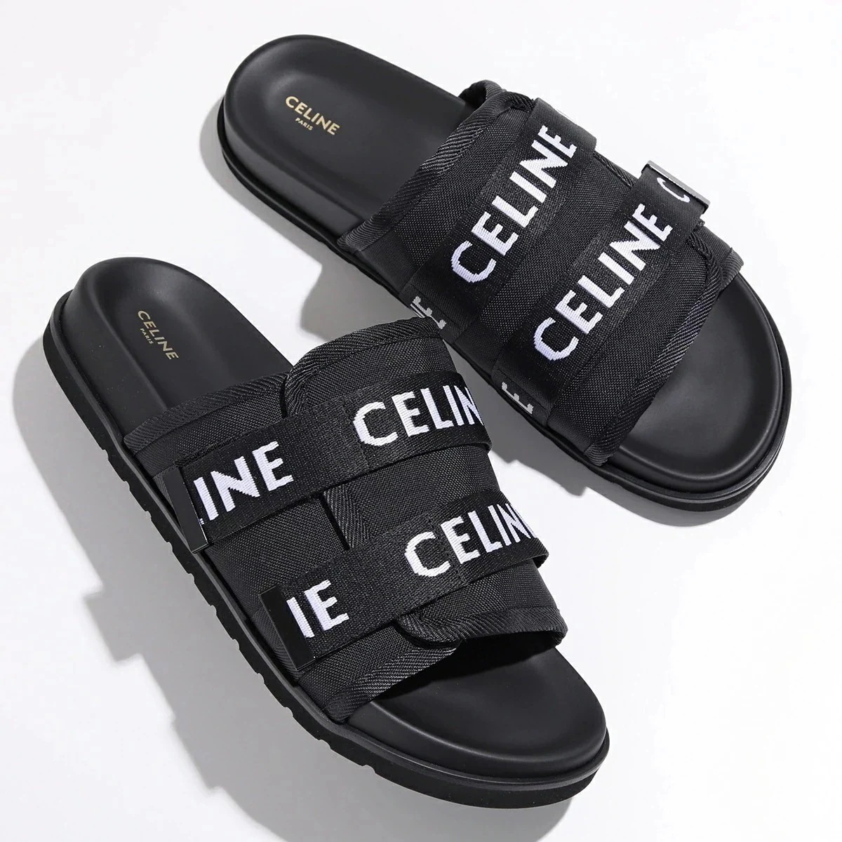 CELINE セリーヌ サンダル PITEA STRAPPY ピーテオ ストラッピー 362785085C.38AW メンズ ベルクロ ストラップ ジャガードロゴ シューズ 靴 BLACK/WHITE