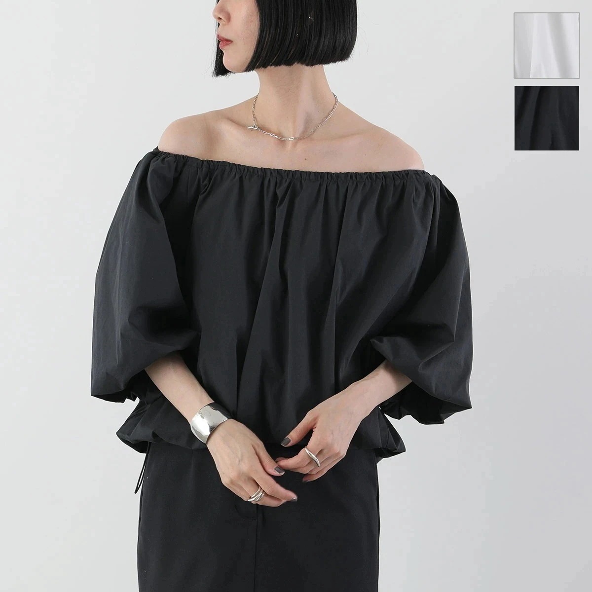 IHATOV イーハトーブ ブラウス Balloon blouse IH06-7P-73207 レディース バルーン オフショル コットン シャツ 五分袖 カラー2色 15,185円