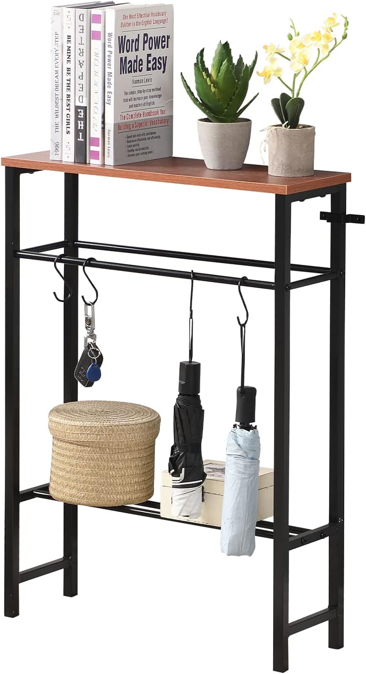 スリッパラック 玄関収納 フック付き スリム ラック サイドテーブル コンソールテーブル