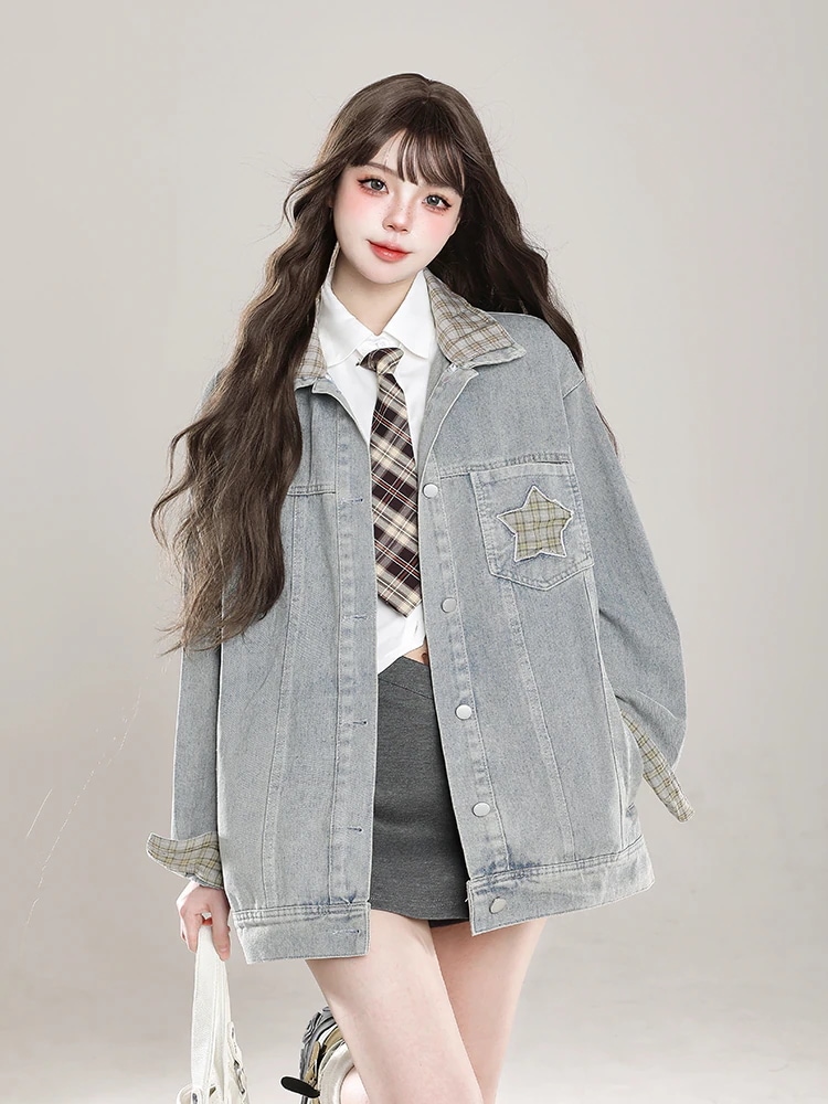 春服 かっこいい 韓国系 ファッション 大人っぽ加工ショートアウター トレンド可愛い 2025秋冬 羽織り レディース デニム デニムジャケット カジュアル スポーティーデニムジャケット・コート