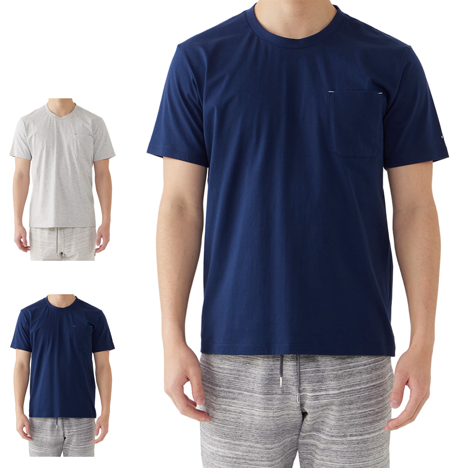 Tシャツ 半袖 パジャマ ホームウェア ルームウェア メンズ 半袖クルーネック グレー ネイビー 0413-35