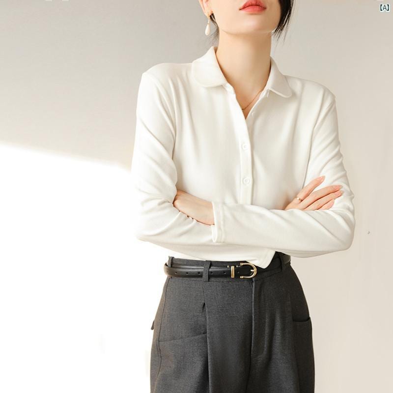 レディース ファッション　レディース　カジュアル　上品　綺麗　外出 ブラック 丸い 襟 長袖 シャツ 秋歳 形 通勤 プロ 起毛 トップ