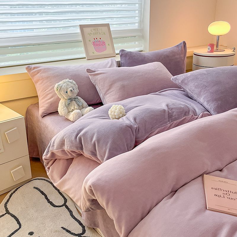 増粘ミルクベルベット4点セット両面ベルベットベッドシーツシングル掛け布団カバー暖かい学生寮3点セット1019