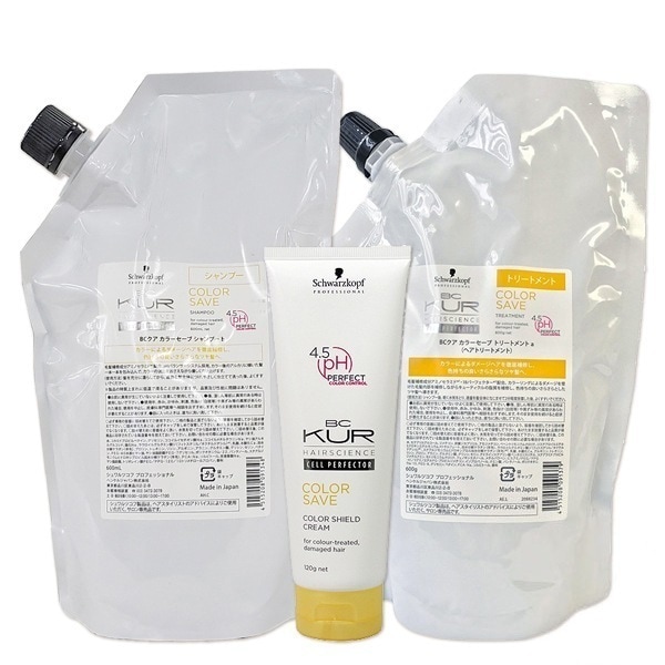 BCクア カラーセーブ シャンプー a 600mL + トリートメント a 600g + カラーシールドクリーム 120g セット 詰め替え
