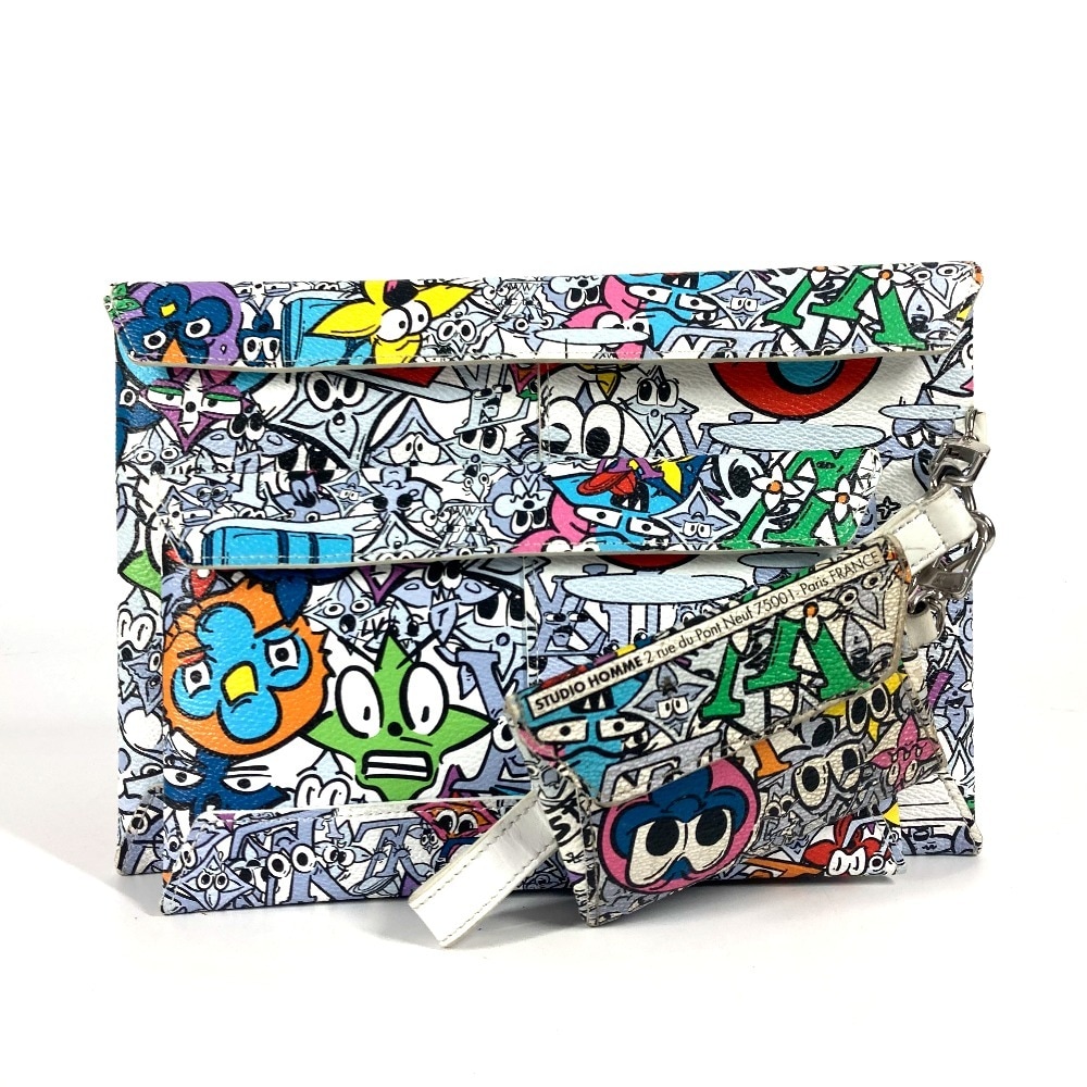 クラッチバッグ Ｍ82014 トリオ アンヴェロップ モノグラム コミック ポーチ カバン セカンドバッグ ストラップ付 カードケース レザー/キャンバス マルチカラー
