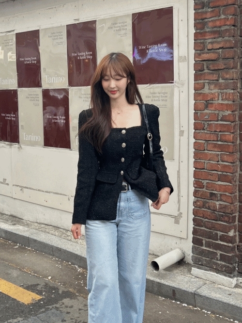 [高クオリティ/完璧なフィット保障/S,M] アインパールスクエアネック春のツイードジャケット