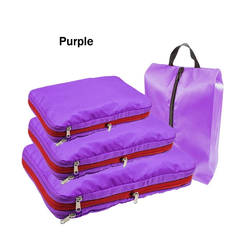 ポータブル二層圧縮バッグ,トラベル収納ポーチ,収納バッグ Total 4PCS Purple