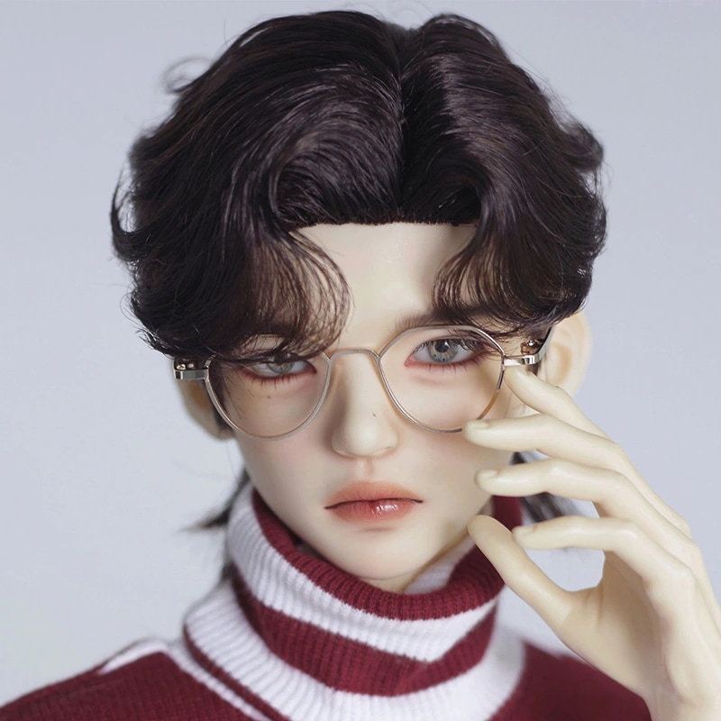 1/3 BJD ドールウィッグ 手入れ 漫画パーマ ウルフスタイル ショート 小顔SDサイズ球体関節人形用短髪 ダークブラウン