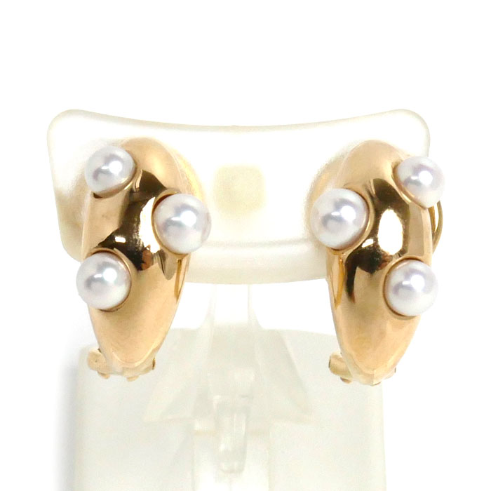 MIKIMOTO ミキモト K18YG イエローゴールド イヤリング アコヤパール約3.5-3.9mm 9.0g バネ式 レディース 中古