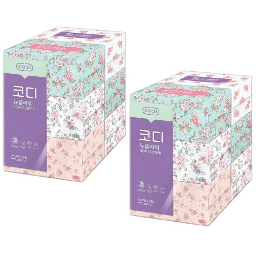 コーディネートニューフラワー美容ティッシュ250枚×6口2パック柔らかい無蛍光美容トイレットペーパー