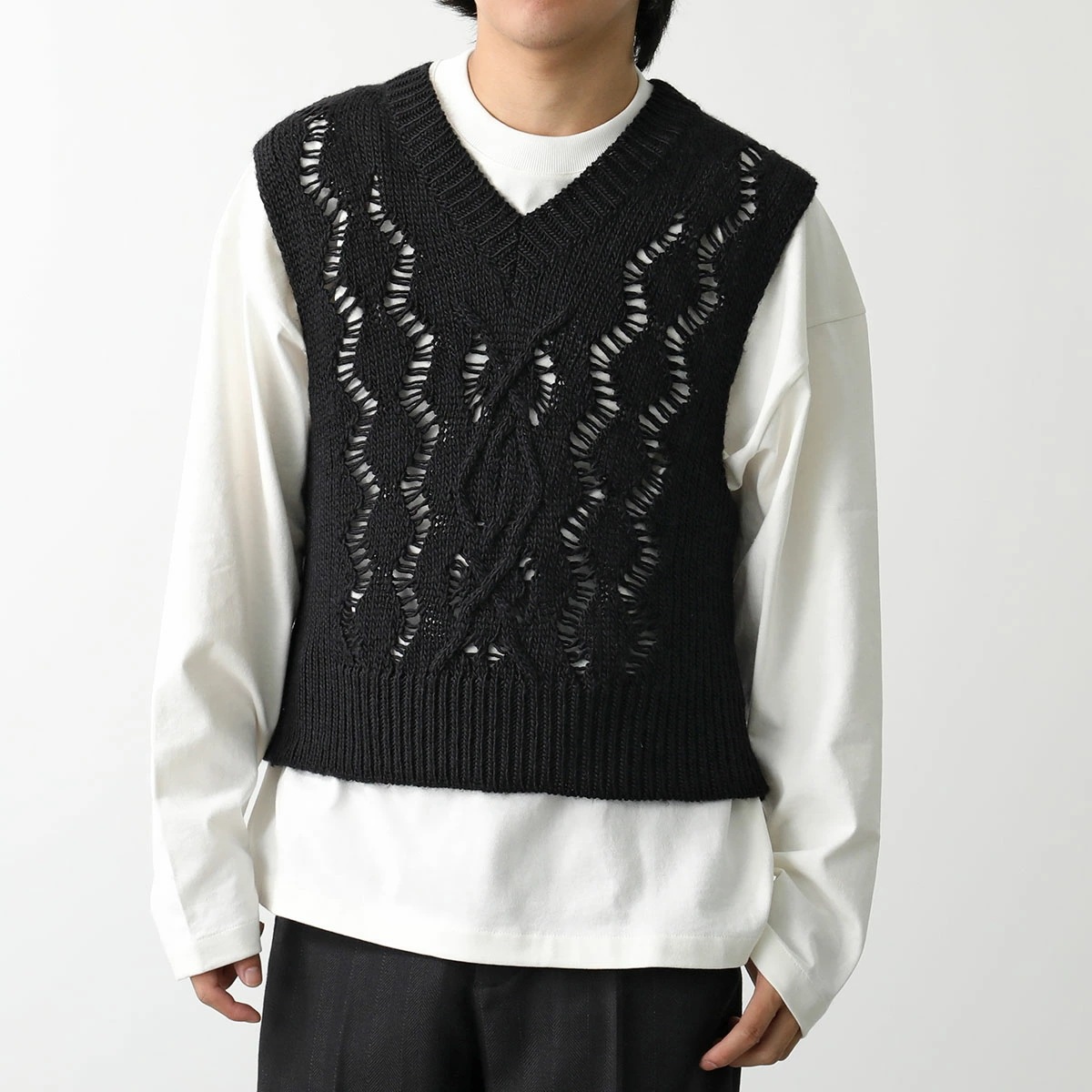 OUR LEGACY アワーレガシー ベスト CABLE MICHIGAN TANK M4243CBF メンズ Vネック ジレ ウール ニット BLACK-FISHERMAN-WOOL