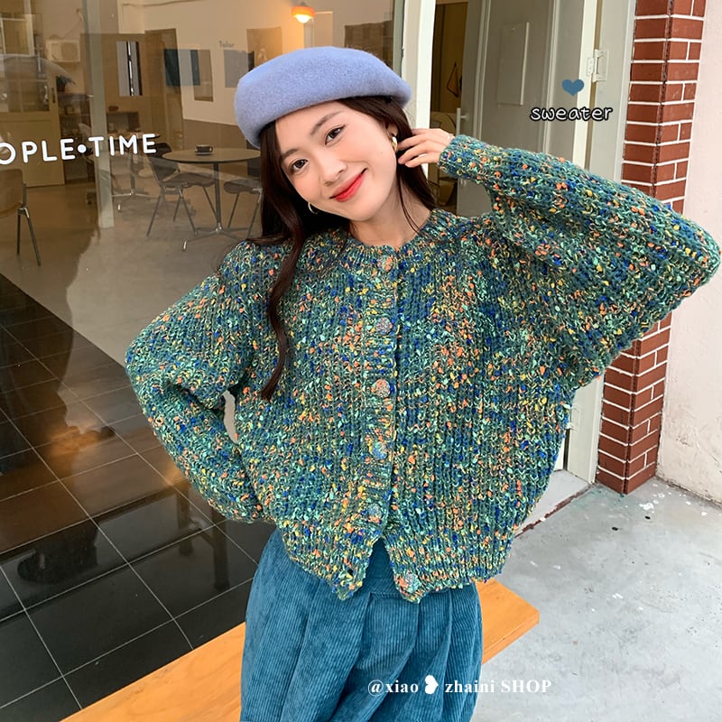 ショート丈 ニット カーディガン トップス l 袖あり 長袖 ボリューム袖 ラウンドネック 襟なし 前開き 厚手 かわいい 大人可愛い カジュアル 大人 おしゃれ お洒落 大人女子 ルーズ 個 5,471円