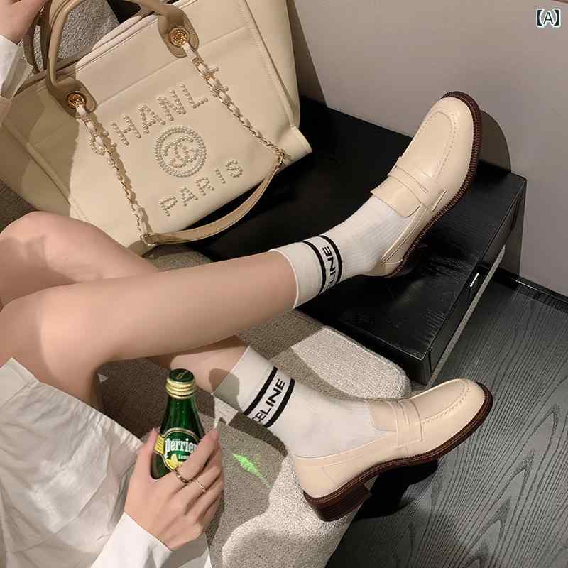 ローファー 革靴 レディース カレッジ 学生 通勤 通学 革 スリッポン 小さい 女性 英国 ソフトレザー 厚手 ヒール ラウンドトゥ カジュアル ソフト ソール シューズ