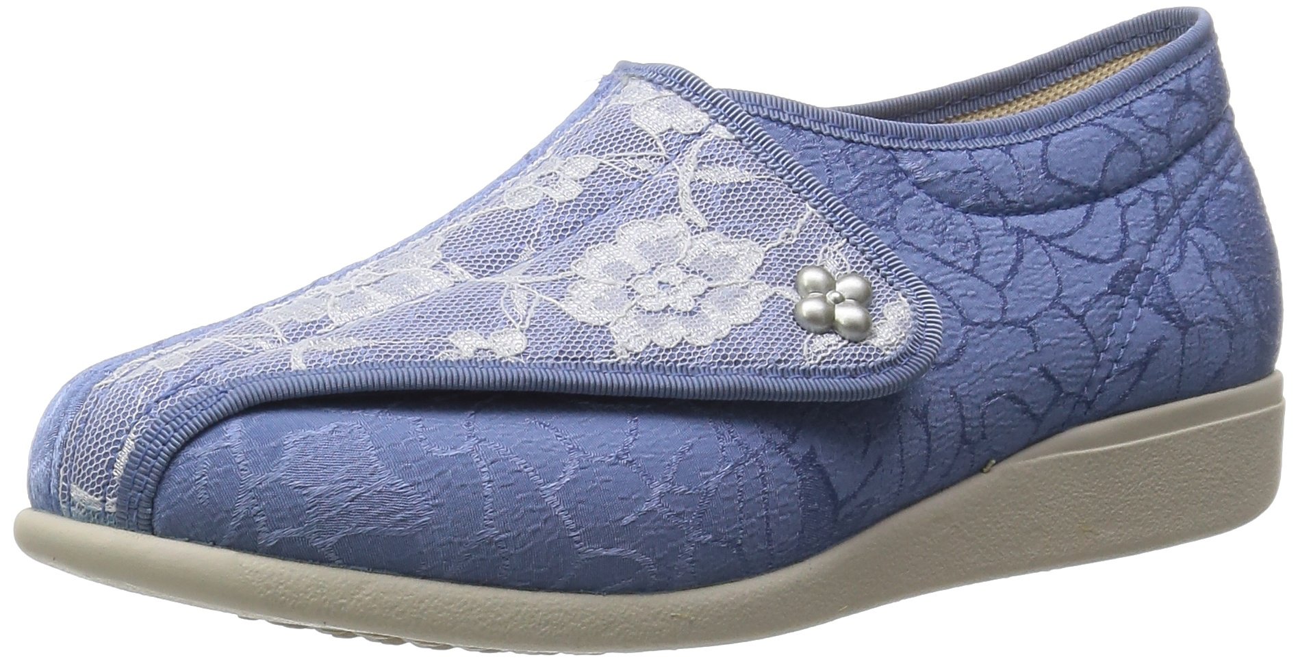 [快歩主義] 介護シューズ 軽量 転倒予防 リハビリ 幅広3E KHS L011 レディース ブルー/ホワイト 22.0 cm 3E