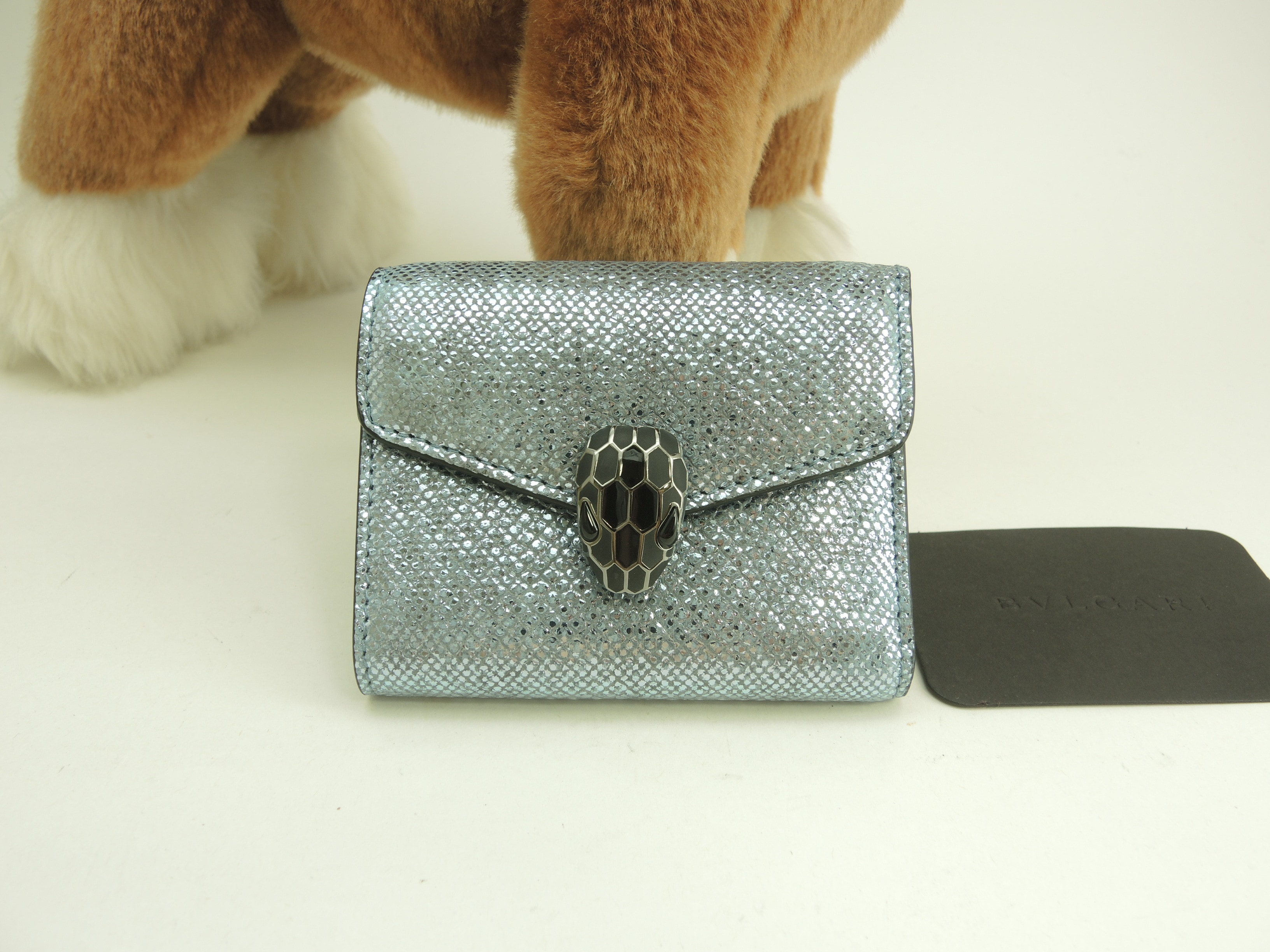 三折財布 セルペンティ 型押レザー水色 ミニ財布 未使用@ 9