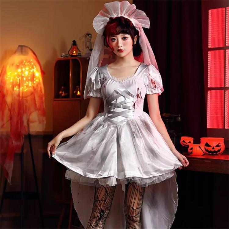 【 最安挑戦】ハロウィン衣装 花嫁 ゾンビ 鬼花嫁 ゾンビ 変装 仮装 レディース ハロウィン コスプレ衣装　骸骨 ゾンビ 花嫁ドクロ 骨 ホラー ワンピース おすすめ