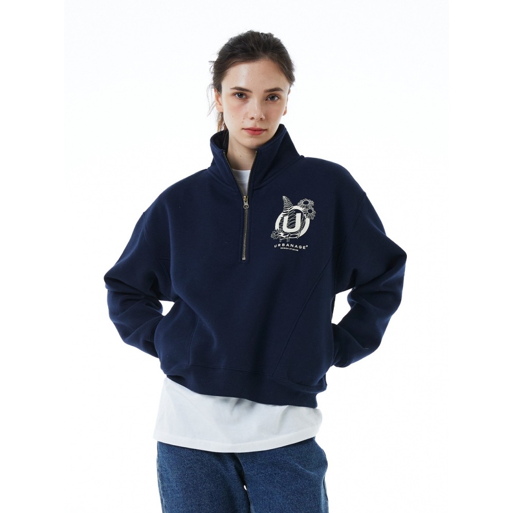 URBANAGEフラワーWハーフ集業ネイビー