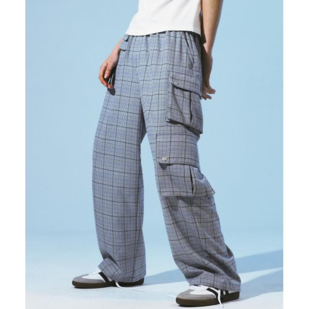 PRENDA CHECK CARGO POCKET STRING PANTS BLUE PRTHSUPT01WB