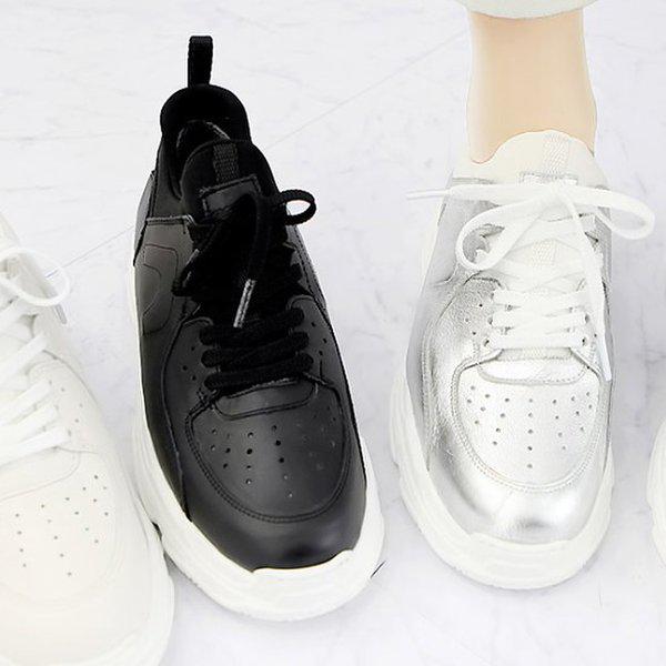 [シューズ] レザー スパンコンビ 背が高くなる 女性用 スリップオン スニーカー スニーカー 7.5cm sy268