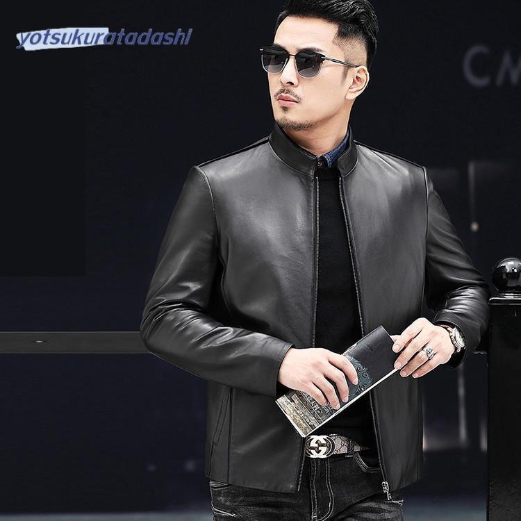 【急速出荷】メンズ革ジャン 本革　秋冬　レザージャケット ライダースジャケット ラム革 おしゃれ 立ち襟 バイクウェア シングル 男性用　上品　防寒防