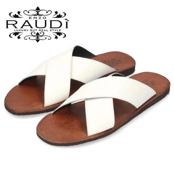 【30％OFF】 メンズ サンダル 本革 シューズ ラウディ R-12403 ホワイト レザーサンダル 白 靴 RAUDI セール