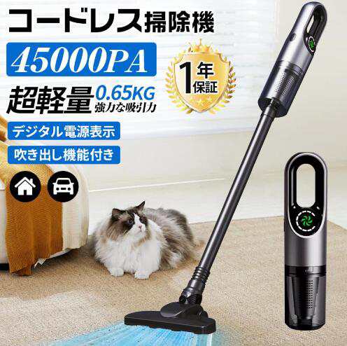2025 掃除機 45000Pa強力吸引 ハンディ掃除機 コードレス 充電式 静音 サイクロン式 軽量 USB-TypeC充電式 スティック クリーナ 一人暮らし 省エネ 女性 車用