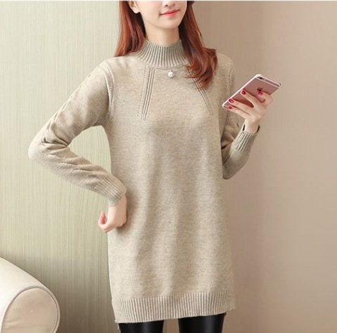 ロング丈ニットセーター ゆったり普段使いセーター 長袖ロング丈ニットセーター プルオーバートップス トップス ニットソー セーター プルオーバー ロング ロング丈 袖あり 長袖 ハイネック スリム