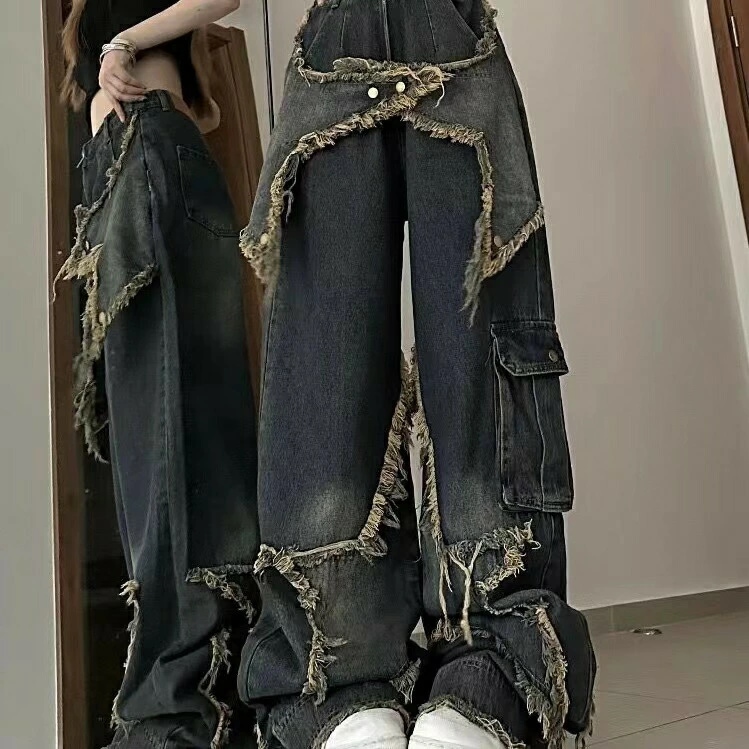 デニムパンツ レディース ワイドパンツ ストレート デニム ストレートデニム サブカル系 オーバーサイズ ゆったりデニム ハイウエスト ゆったり ジーンズ ゆったりめ 大きめ ゆったりサイ 6,075円