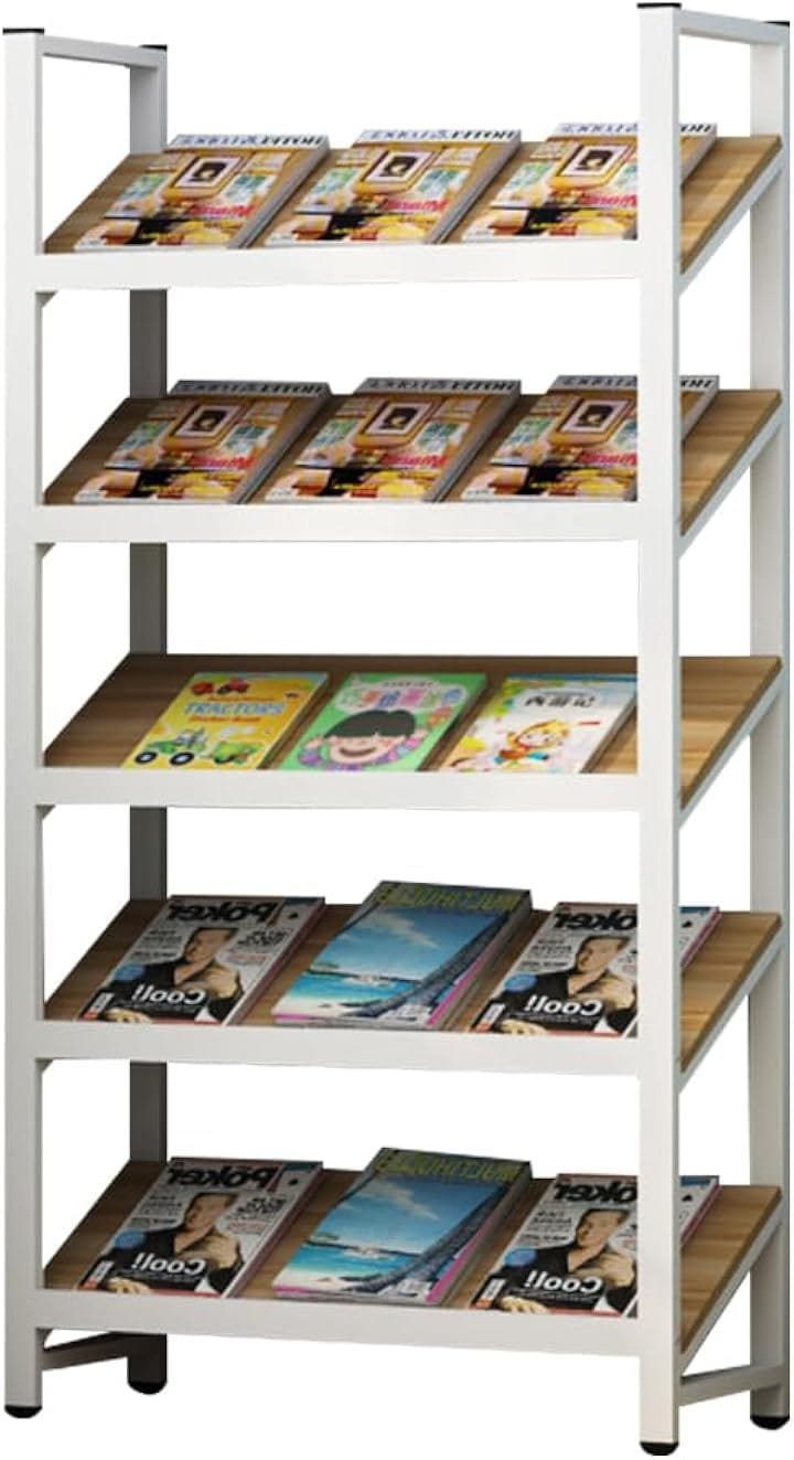 マガジンラック 雑誌ラック マガジンスタンド スチール パンフレットスタンド カタログスタンド 絵本棚 展示会 大容量 待合室 図書館 (ブラックホワイト, 奥行き30cm)
